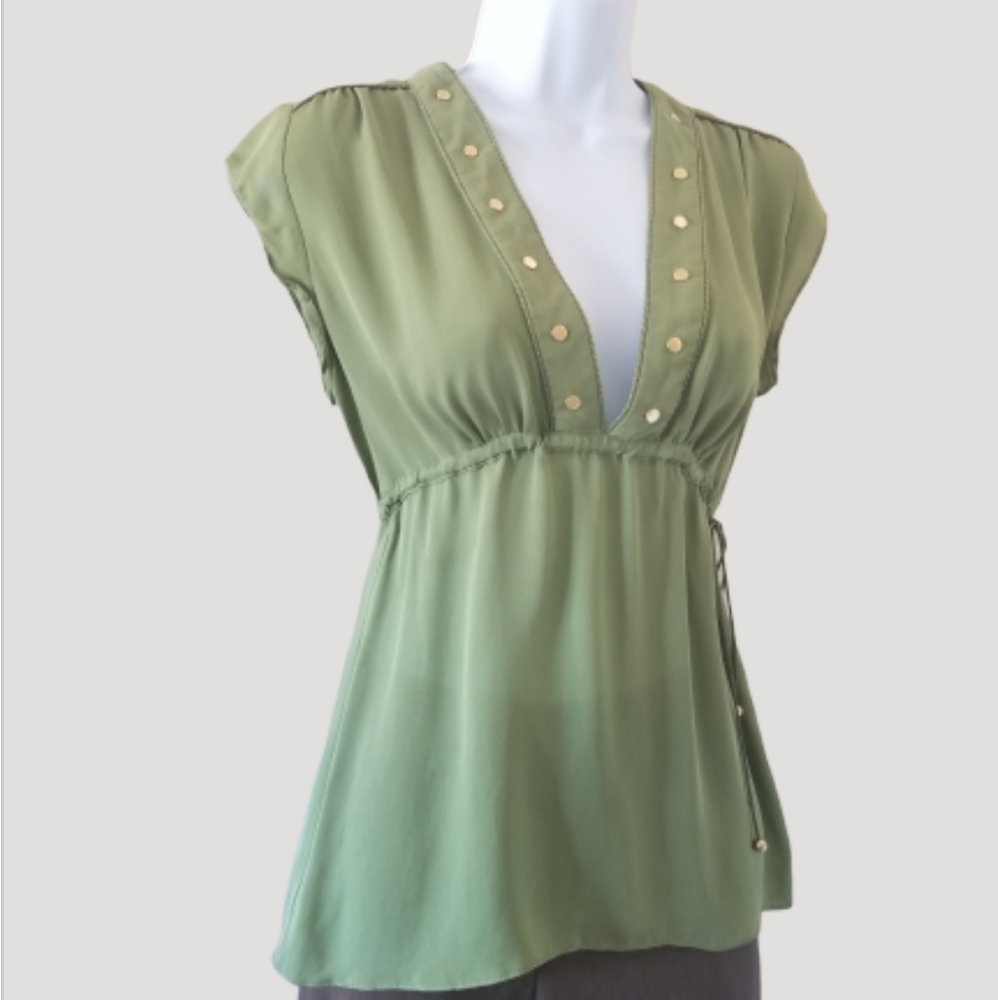 Lauren Moffat green cap sleeve blouse, sz S